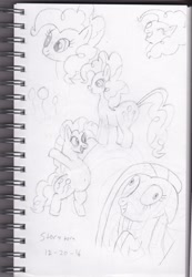 Size: 2012x2900 | Tagged: safe, artist:storytime, character:pinkamena diane pie, character:pinkie pie, contemplating insanity, grayscale, monochrome, sketch, sketch dump, traditional art
