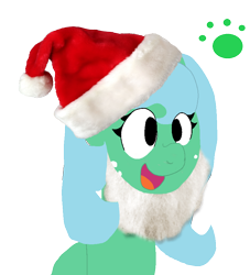 Size: 818x900 | Tagged: safe, artist:vorian caverns, oc, oc only, oc:ms anime pony, species:pegasus, species:pony, beard, blue hair, bust, christmas, clothing, facial hair, freckles, hat, paw prints, portrait, santa hat, signature, silly, simple background, solo, transparent background