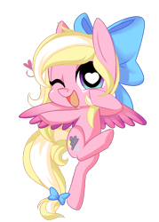 Size: 500x700 | Tagged: safe, artist:kronilix, oc, oc only, oc:bay breeze, species:pegasus, species:pony, bow, female, flying, hair bow, happy, heart eyes, mare, one eye closed, ribbon, simple background, solo, tail bow, transparent background, wingding eyes, wink, ych result