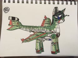 Size: 4032x3024 | Tagged: safe, artist:gtx, oc, oc only, oc:emily p. rowler, species:plane pony, species:pony, absurd resolution, agm-88 harm, blue eyes, colored, northrop grumman ea-6b prowler, original species, plane, refueling probe, simple background, solo, traditional art, white background