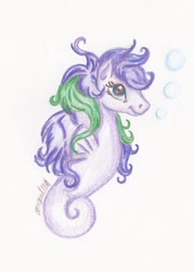 Size: 1216x1703 | Tagged: safe, artist:okiegurl1981, oc, oc only, species:sea pony, g1, bubble, solo, traditional art
