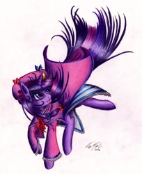 Size: 900x1101 | Tagged: safe, artist:lavosvsbahamut, character:twilight sparkle, species:pony, species:unicorn, clothing, costume, crossover, female, hat, mare, patchouli knowledge, solo, touhou, traditional art, twichouli