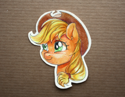Size: 1280x998 | Tagged: safe, artist:sapraitlond, character:applejack, species:earth pony, species:pony, bust, craft, female, mare, papercraft, portrait, scrunchy face, solo