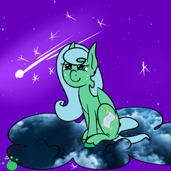 Size: 1600x1600 | Tagged: safe, artist:vorian caverns, oc, oc only, oc:annie, species:pegasus, species:pony, cloud, cutie mark, earth day, freckles, shooting star, signature, smiling, solo, stargazing, stars
