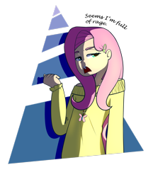 Size: 1024x1184 | Tagged: safe, artist:petalierre, character:fluttershy, species:human, breasts, clothing, delicious flat chest, dialogue, female, flattershy, fluttershy day, humanized, jewelry, lidded eyes, looking sideways, necklace, open mouth, simple background, solo, sweater, sweatershy, talking, transparent background