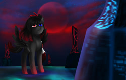Size: 1312x834 | Tagged: safe, artist:lunaritass, oc, oc only, oc:cryonagemoon, species:pegasus, species:pony, blood moon, female, heterochromia, mare, moon, night, solo