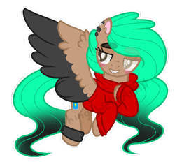 Size: 900x835 | Tagged: safe, artist:wishing-well-artist, oc, oc only, oc:paint dazzle, species:pegasus, species:pony, clothing, colored wings, ear piercing, earring, female, hoodie, jewelry, mare, multicolored wings, piercing, simple background, solo, transparent background