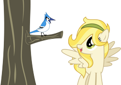 Size: 2858x2000 | Tagged: safe, artist:audiobeatzz, oc, oc only, oc:tilly, species:bird, species:pegasus, species:pony, blue jay, female, high res, mare, simple background, solo, spread wings, transparent background, tree, vector, wings