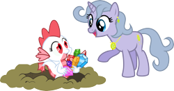Size: 3810x2000 | Tagged: safe, artist:audiobeatzz, oc, oc only, oc:gem, oc:jewelspell, species:dragon, species:pony, species:unicorn, female, gem, high res, hole, mare, simple background, transparent background, vector