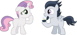 Size: 6509x3000 | Tagged: safe, artist:meandmyideas, artist:stjonal, character:rumble, character:sweetie belle, species:pony, ship:rumbelle, absurd resolution, female, male, marriage proposal, ring, shipping, simple background, straight, surprised, transparent background, vector