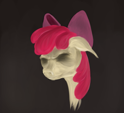 Size: 837x760 | Tagged: safe, artist:astardragon, character:apple bloom, species:earth pony, species:pony, creepy, faded, female, frown, gray background, nightmare fuel, no eyes, simple background, solo
