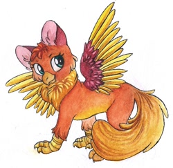 Size: 994x966 | Tagged: safe, artist:red-watercolor, oc, oc only, oc:amber wing, species:griffon, all fours, fluffy, solo, traditional art, watercolor painting, wings