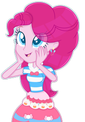 Size: 1696x2436 | Tagged: safe, artist:emerald-bliss, character:pinkie pie, my little pony:equestria girls, beautiful, clothing, colored pupils, cute, cutie mark earrings, diapinkes, dress, female, gala dress, simple background, solo, transparent background