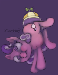 Size: 500x652 | Tagged: safe, artist:xiao668, character:screwball, clothing, derp, handstand, hat, helicopter, propeller hat, silly, swirly eyes