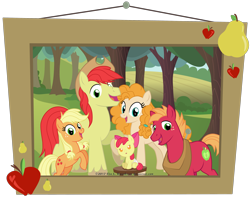 Size: 3150x2500 | Tagged: safe, artist:ravenevert, character:apple bloom, character:applejack, character:big mcintosh, character:bright mac, character:pear butter, species:pony, ship:brightbutter, episode:the perfect pear, g4, my little pony: friendship is magic, baby, baby apple bloom, baby pony, diaper, family, family photo, female, filly, foal, male, shipping, straight, teenage applejack, teenage big macintosh, teenager, younger