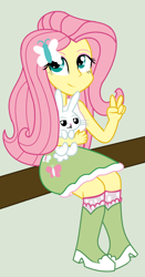 Size: 1056x2008 | Tagged: safe, artist:mrtheamazingdude, artist:mtad2, character:angel bunny, character:fluttershy, my little pony:equestria girls, peace sign, simple background, sitting