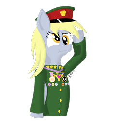 Size: 1024x1024 | Tagged: safe, artist:darkdabula, character:derpy hooves, species:pony, army, general, medals, salute, simple background, transparent background