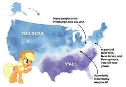 Size: 1082x748 | Tagged: safe, artist:filpapersoul, edit, character:applejack, species:pony, grammar error, language, linguistics, map, now you know, obligatory pony, united states, y'all