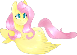 Size: 2176x1564 | Tagged: safe, artist:kazanzh, character:fluttershy, species:pegasus, species:pony, colored pupils, female, head turn, looking up, prone, simple background, solo, spread wings, transparent background, wings