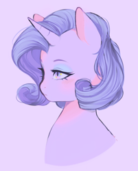 Size: 1138x1413 | Tagged: safe, artist:serafelis, character:rarity, species:pony, species:unicorn, blushing, bust, cute, female, lidded eyes, mare, pink background, portrait, raribetes, simple background, solo, white background
