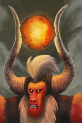 Size: 1000x1500 | Tagged: safe, artist:sycreon, character:lord tirek, species:pony, episode:twilight's kingdom, g4, my little pony: friendship is magic, angry, bust, fire, horns, magic, male, portrait, solo