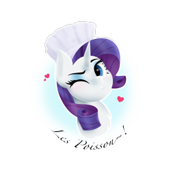 Size: 3264x3264 | Tagged: safe, artist:treblesketchofficial, character:rarity, species:pony, species:unicorn, blowing a kiss, chef's hat, clothing, commission, female, french, hat, head, heart, looking at you, mare, one eye closed, profile, solo, wink