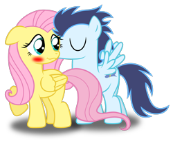 Size: 1862x1525 | Tagged: safe, artist:meandmyideas, character:fluttershy, character:soarin', species:pegasus, species:pony, blushing, crack shipping, eyes closed, female, kiss on the cheek, kissing, male, shipping, simple background, smooch, soarinshy, straight, transparent background, vector