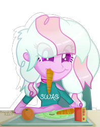 Size: 1888x2400 | Tagged: safe, artist:emerald-bliss, oc, oc only, oc:bubble pop, my little pony:equestria girls, carrot, equestria girls-ified, food, juice, lettuce, orange, solo