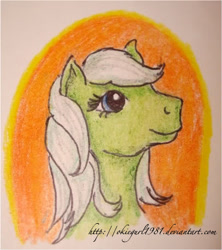 Size: 406x457 | Tagged: safe, artist:okiegurl1981, character:minty (g1), g1, crayon, female, solo, traditional art
