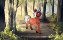 Size: 2560x1650 | Tagged: safe, artist:romyvdhel-art, oc, oc only, oc:axel, species:earth pony, species:pony, commission, crepuscular rays, forest, solo