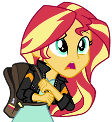 Size: 606x660 | Tagged: safe, artist:fella, character:sunset shimmer, equestria girls:friendship games, g4, my little pony: equestria girls, my little pony:equestria girls, bag, clothing, confused, female, jacket, leather jacket, open mouth, shocked, simple background, solo, transparent background