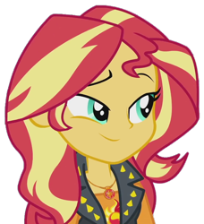 Size: 984x1077 | Tagged: safe, artist:fella, edit, edited screencap, screencap, character:sunset shimmer, episode:a fine line, g4, my little pony: equestria girls, my little pony:equestria girls, background removed, clothing, female, geode of empathy, jewelry, leather vest, magical geodes, not a vector, simple background, solo, transparent background, vest