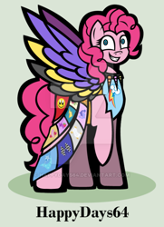 Size: 400x553 | Tagged: safe, artist:happydays64, character:pinkie pie, species:pony, fanfic:cupcakes, cutie mark dress, female, solo, watermark