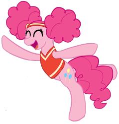 Size: 1048x1096 | Tagged: safe, artist:neonhuo, character:pinkie pie, species:pony, episode:buckball season, g4, my little pony: friendship is magic, bottomless, buckball uniform, clothing, eyes closed, female, happy, partial nudity, pinktails pie, simple background, solo, transparent background