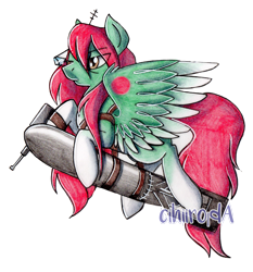 Size: 1927x2070 | Tagged: safe, artist:cihiiro, oc, oc only, oc:shooting star (skygunner), species:pegasus, species:pony, colored wings, commission, gradient hooves, gradient wings, male, riding a bomb, simple background, torpedo, transparent background, trap