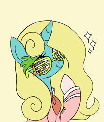 Size: 1024x1194 | Tagged: safe, artist:robiinart, oc, oc only, oc:seafoam breeze, species:pony, species:unicorn, ascot, beauty mark, clothing, commission, female, mare, palm tree, shirt, simple background, smiling, socks, solo, sunglasses, tree