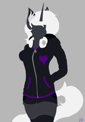 Size: 748x1069 | Tagged: safe, artist:lacunah, oc, oc only, oc:phantom whisper, species:anthro, breasts, female, hooves, horn, lineless, minimalist, modern art, solo