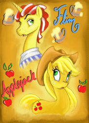 Size: 5100x7014 | Tagged: safe, artist:moostargazer, character:applejack, character:flim, ship:flimjack, absurd resolution, crack shipping, female, male, shipping, straight