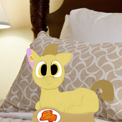 Size: 2000x2000 | Tagged: safe, artist:meme mare, oc, oc only, bed, food, looking at you, pasta, smiling, solo, spaghetti