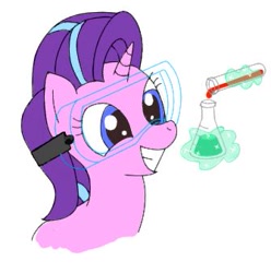 Size: 335x338 | Tagged: safe, artist:earthenhoof, character:starlight glimmer, species:pony, species:unicorn, aggie.io, bust, chemicals, erlenmeyer flask, female, flask, magic, portrait, safety goggles, science, smiling, solo, test tube