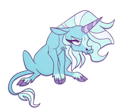 Size: 800x711 | Tagged: safe, artist:janegumball, character:trixie, species:classical unicorn, species:pony, species:unicorn, blaze (coat marking), cloven hooves, colored horn, dewclaw, female, grumpy, leonine tail, mare, simple background, socks (coat marking), solo, transparent background