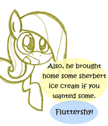 Size: 468x543 | Tagged: safe, artist:lilboulder-cloudsdalefillies, character:fluttershy, species:pony, dialogue, female, filly, filly fluttershy, implied rainbow dash, simple background, sketch, speech bubble, white background, younger