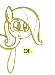Size: 403x544 | Tagged: safe, artist:lilboulder-cloudsdalefillies, character:fluttershy, species:pony, dialogue, female, filly, filly fluttershy, looking at you, monochrome, simple background, sketch, solo, speech bubble, white background, younger