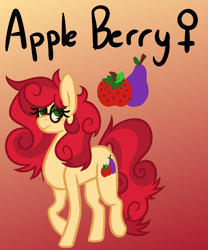 Size: 750x900 | Tagged: safe, artist:eppyminecart, oc, oc only, oc:apple berry, parent:applejack, parent:strawberry sunrise, parents:applerise, species:pony, icey-verse, female, glasses, gradient background, magical lesbian spawn, mare, next generation, offspring, red background, simple background, solo