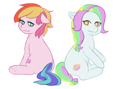 Size: 1005x720 | Tagged: safe, artist:guiltyp, character:coconut cream, character:toola roola, species:pony, simple background, sitting, transparent background