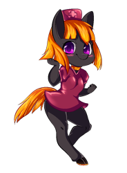 Size: 700x950 | Tagged: safe, artist:kronilix, oc, oc only, species:anthro, species:earth pony, species:pony, species:unguligrade anthro, blush sticker, blushing, clothing, dress, earth pony oc, nurse, simple background, solo, transparent background