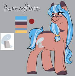 Size: 1788x1804 | Tagged: safe, artist:c1nn1m1n1, oc, oc only, oc:resting place, species:earth pony, species:pony, female, grandmother, gray background, looking back, mare, reference sheet, simple background, smiling, solo