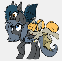 Size: 2880x2828 | Tagged: safe, artist:robiinart, oc, oc only, oc:angel tears, oc:luca, oc:speck, species:bat pony, species:pony, climbing, eye clipping through hair, family, female, filly, group, mare, mother and daughter