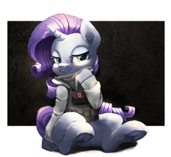 Size: 2388x2183 | Tagged: safe, artist:theprince, character:rarity, species:pony, species:unicorn, abstract background, canada, canadian flag, clothing, crossover, cute, female, frog (hoof), frost (r6s), jacket, lidded eyes, mare, rainbow six, rainbow six siege, sitting, smiling, solo, underhoof