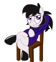 Size: 1590x1759 | Tagged: safe, artist:darkstorm619, oc, oc only, oc:miss anne, arm behind head, chair, clothing, crossed legs, female, latex, latex boots, leaning back, riding crop, simple background, solo, transparent background